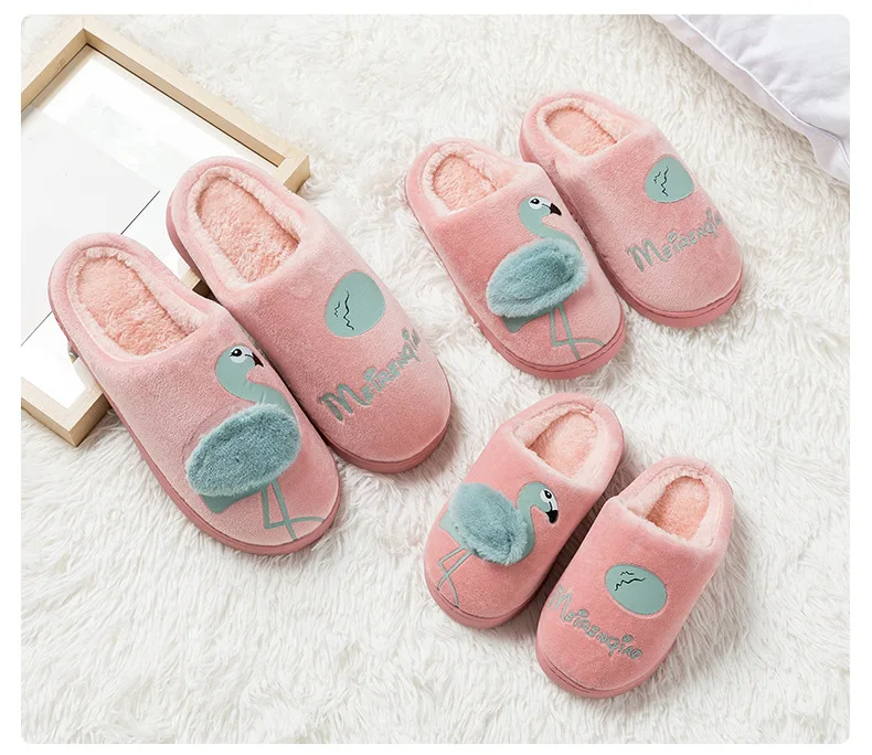 Flamingo Slippers Women Winter Home Indoor Comfort Ladies 2018 Casual Flats Soft Sweet Flip Flops Velvet Lovely Women Shoes