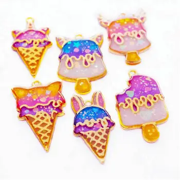 

5pcs DIY Craft Pendant Accessories Animal Popsicle Open Bezels Handmade UV Resin Charms Ice Cream Metal Frame Jewelry Setting