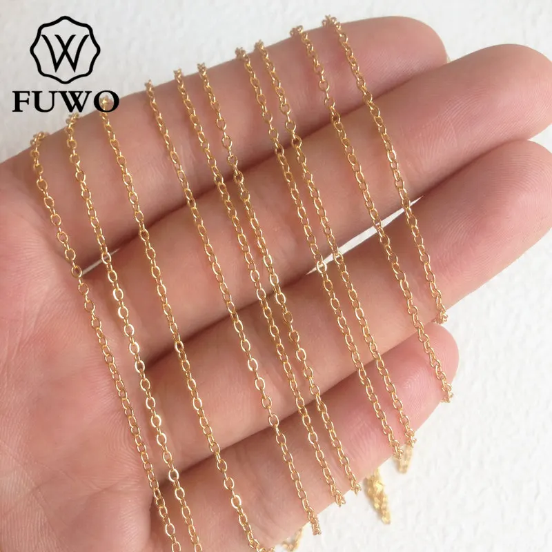 FUWO латунные и круглым воротом цепи высококачественные ожерелья Антикоррозийная 24 k Золотая Роза, смоченным цепи для изготовления ювелирных изделий 1,5*2,0 мм NC001
