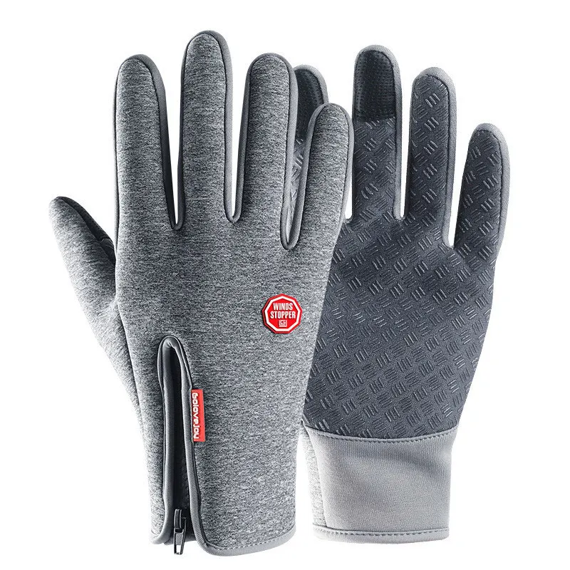 Sireck, зимние спортивные перчатки для велоспорта, полный палец, флисовые, термальные, для катания на лыжах, горном велосипеде, перчатки с сенсорным экраном, велосипедные перчатки, варежки - Цвет: SST002-1 Gray