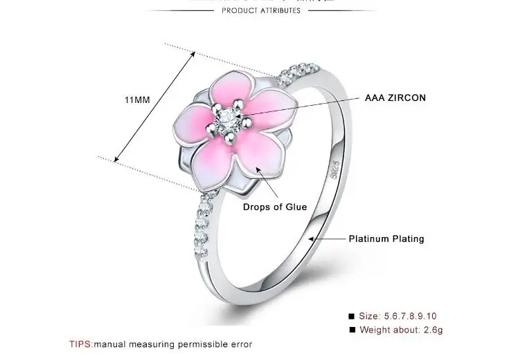 Популярное 925 пробы Серебряное кольцо с прозрачным AAA кубическим цирконием Лидер продаж розовое Персиковое кольцо для женщин ювелирные изделия