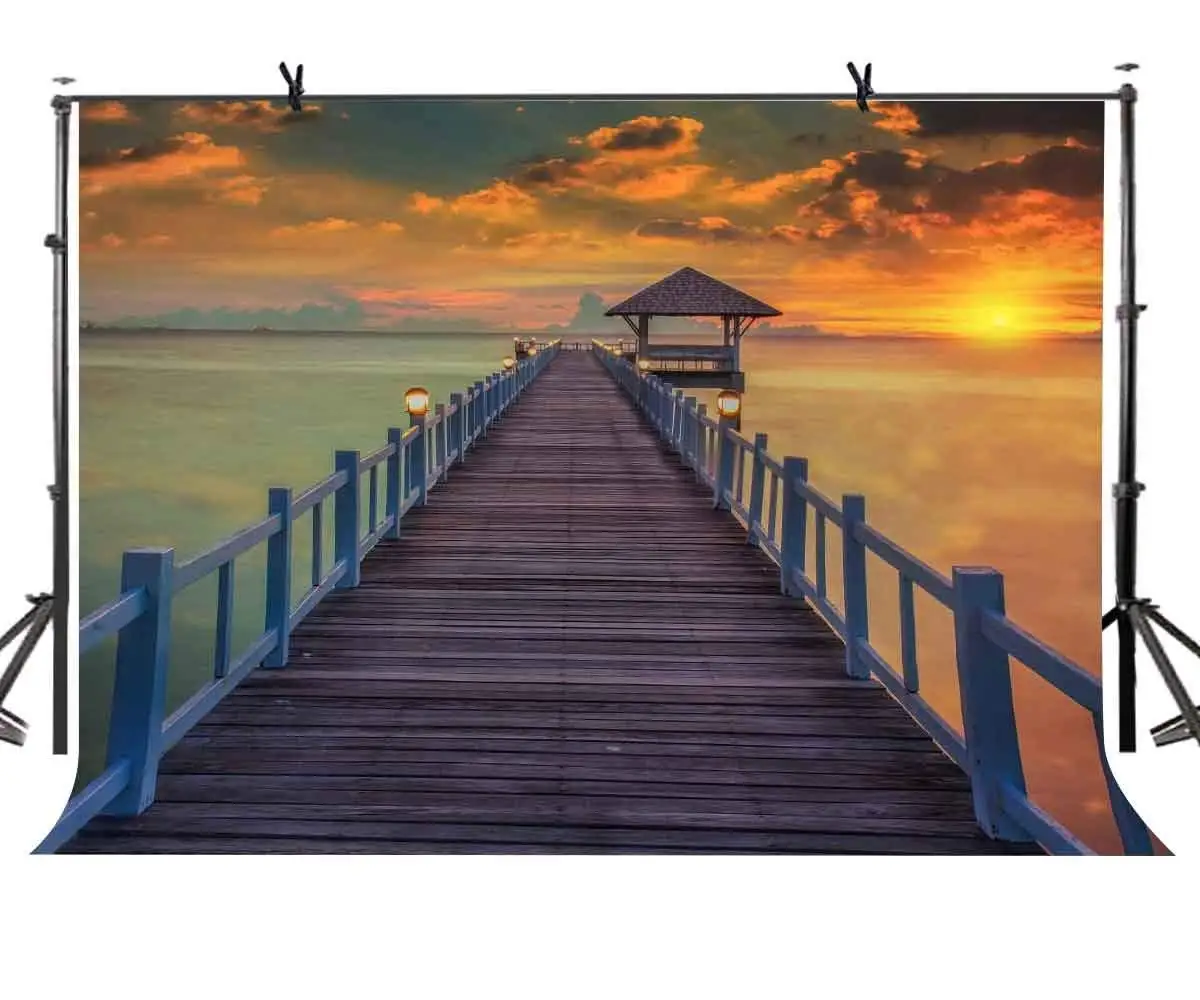 

150x220cm Ocean Wood Road Backdrop Beautiful dusk Ocean View Wood Road Photography Background for Camera Photo Props