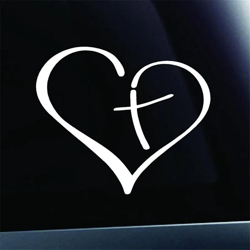 Heart with Cross in CenterDie Cut Decal Sticker Vinyl for Car Truck Auto Christian White 4'' | Игрушки и хобби