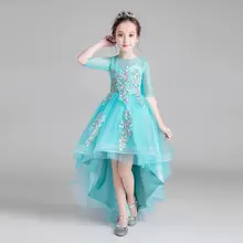 Асимметричное платье принцессы с вышивкой для девочек-подростков; Детские платья для девочек на день рождения, вечеринку; одежда для маленьких девочек; Vestidos F50