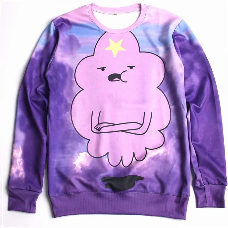 2016 New Lumpy Space Princess Sweatshirt Purple Cloud Beautiful Sweats Lady/male Casual Hoodies Adventure Time Clothes