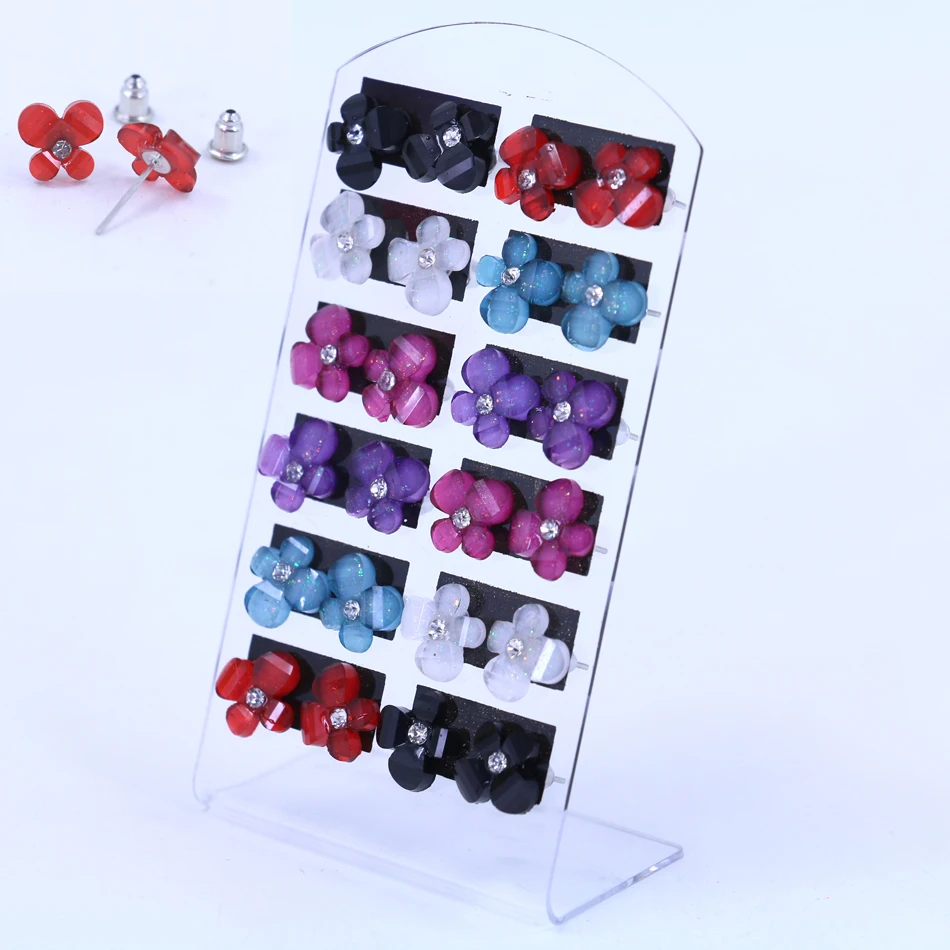 

Factory Small Earrings 12pairs Packing Set Acrylic Crystal Flower Star Butterfly Resin Ear Stud Fashion Jewelry 12pairs