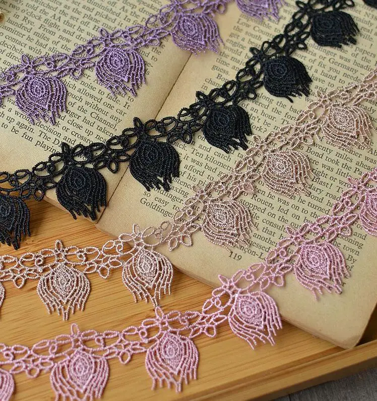 

3 Meters Polyester 4 Colors Lace Trim Purple Black Apricot Pink Lace Fabric Trimmings 2.5cm Width