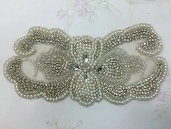 

Wholesale bridal beaded rhinestone pearl applique patch for wedding dress