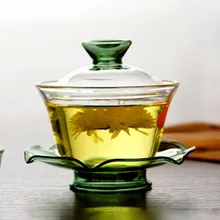 Кунг-фу чайный набор, Термостойкое стекло, цветная покрытая чаша, термостойкая к высокой температуре, три чашки чая