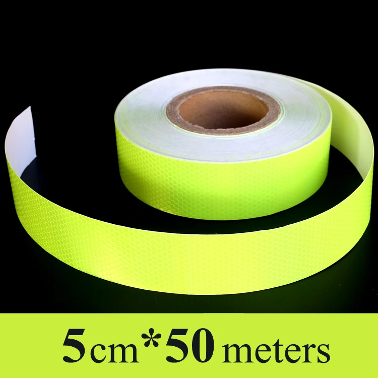 

Wholesale 5cm*50m Fluorescent Green Safety Mark Car stickers PVC Self Adhesive Warning Tape High Visibility Reflective strips