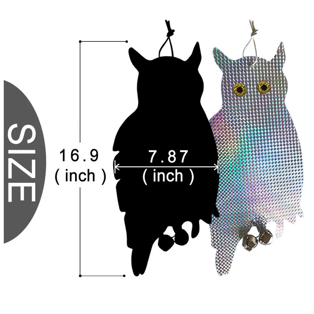 2pcs Fake Owl Decoy Scare Birds Holographic Reflective Repel Woodpecker Garden Hanging Supplies