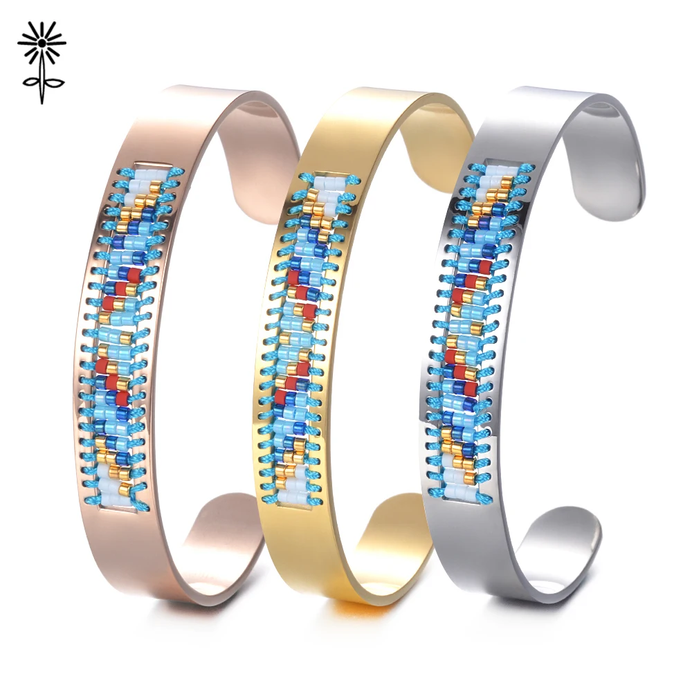 

Chic Bangles Stainless Steel Cuff Bracelet Love Bangle Bracelets Women New Jewelry Womens Armcuff Miyuki Seed Beads Woven M-005