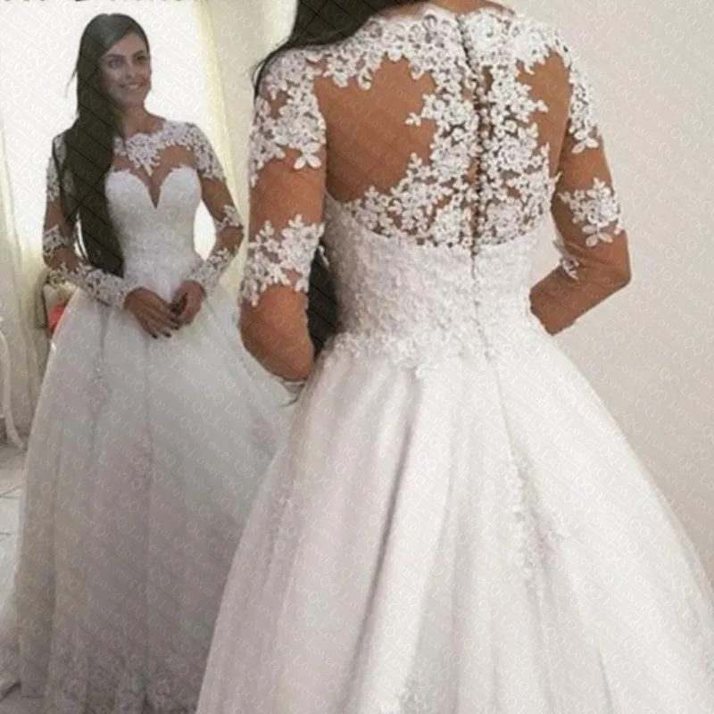 Aliexpress.com : Buy 2019 Full Sleeve Button Lace Wedding Dress Bridal
