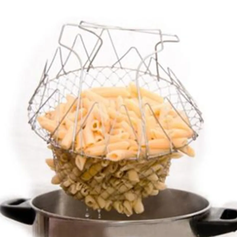 Foldable Steam Rinse Strain French Chef Magic Mesh Basket Kitchen ware tools Cooking Shipping Colanders strainer