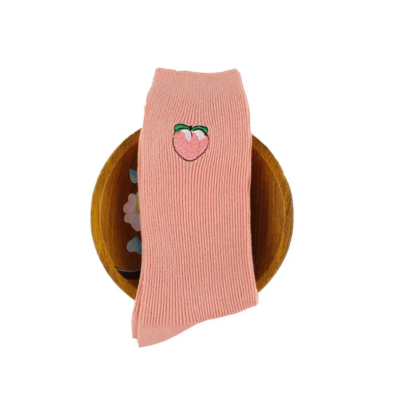 1/2 пар, Милые кавайные носки для девочек с мультипликационным принтом фруктов, авокадо, банан, вишня, персик, meias, корейские забавные носки с вышивкой в стиле Харадзюку - Цвет: peach 1 pair