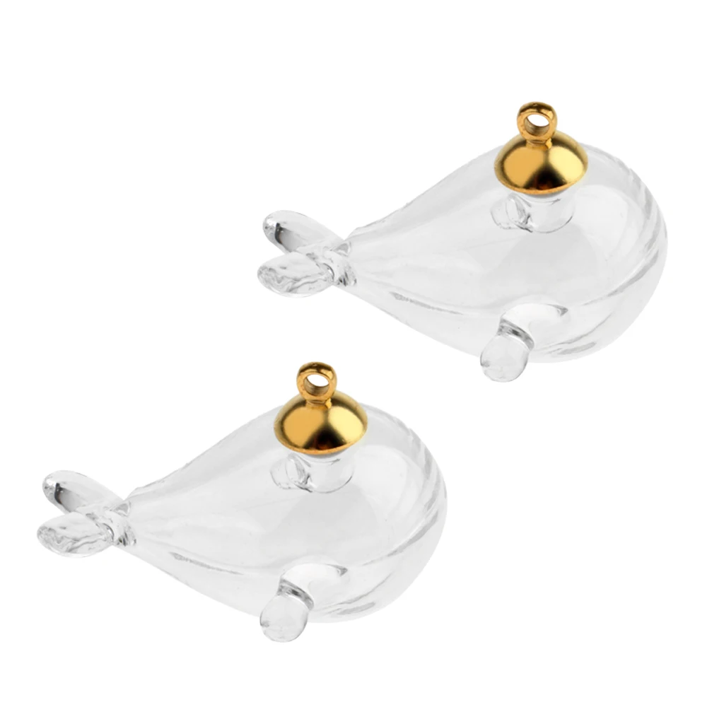 2Pcs Clear Mini Whale Shape Empty Glass Wishing Bottles Vial Pendant Charms Jars DIY Crafts