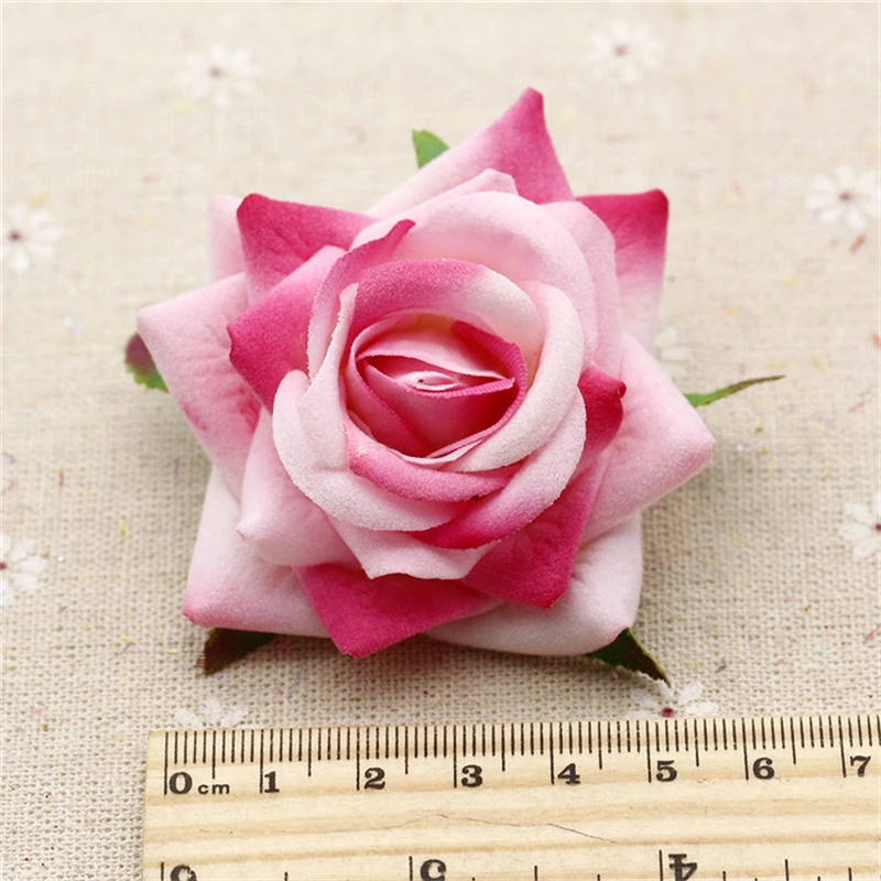 Украшение 6 шт. 6 см розы искусственный цветок бархатные цветы голова для украшения свадьбы Скрапбукинг DIY венки ремесло Флорес, Q - Цвет: Розовый