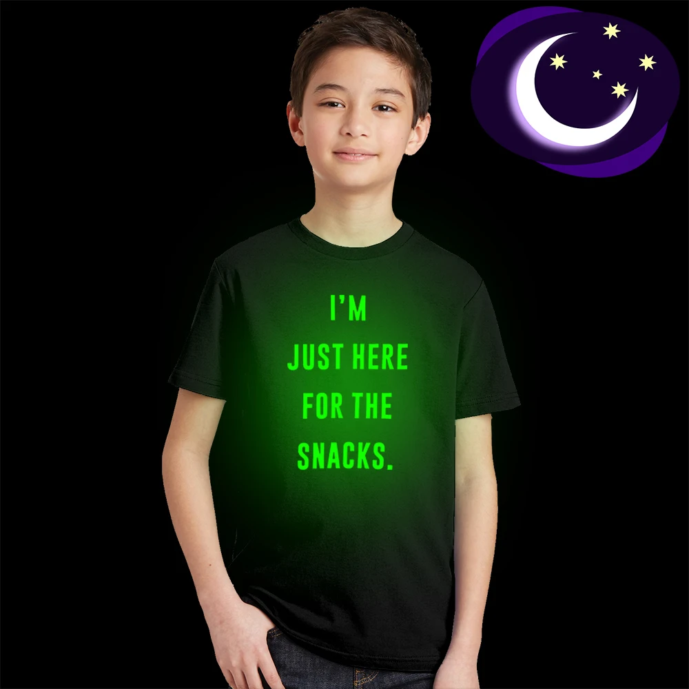 I'm Just Here for The Snacks Kid Fashion Summer Boys Girls Letters Print Casual Glow In The Dark Shirt Tops Costume Kid T Shirt