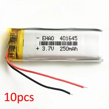 

10 pcs 401645 3.7V 250mAh Lithium Polymer LiPo Rechargeable Battery For Handheld GPS Navigator Mp3 bluetooth LED light headset