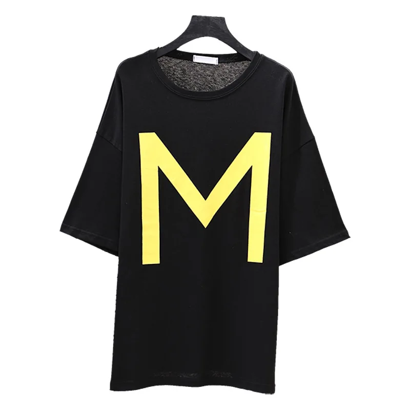 

Cotton large code half-sleeved summer 2019 new Korean version of the student personality letter short-sleeved T-shirt women's