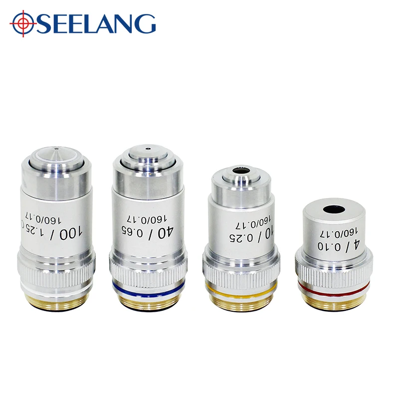 

OSEELANG Microscope Objective Lens 4X 10X 40X 100X 195 Achromatic Objective Biological Microscope parts accessories