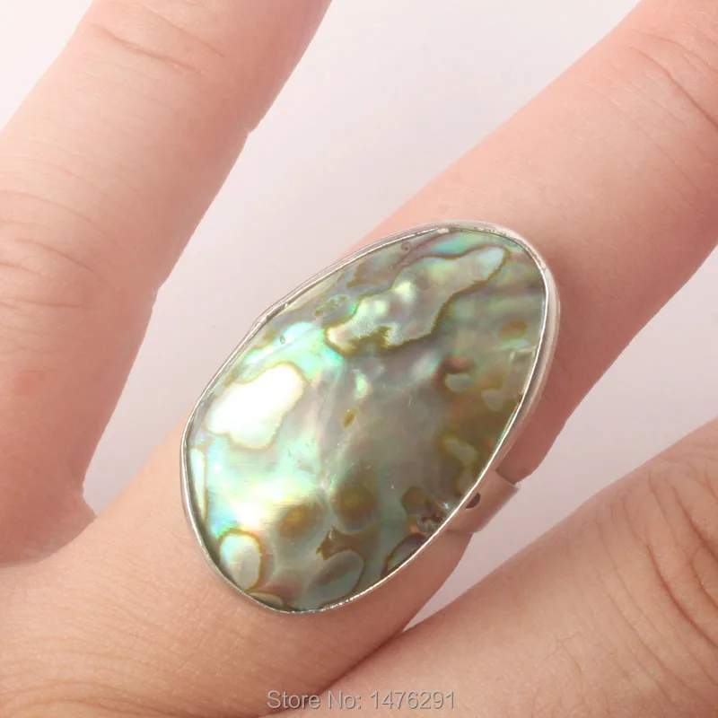 

Charm Silver Plated Irregular Abalone Shell Bezel Setting inlaid Resizable Ring Fashion Jewelry Ring 1PCS