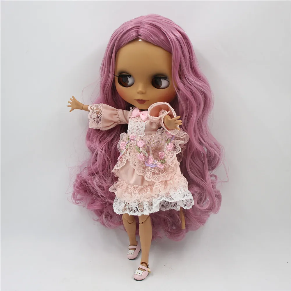 Кукла Blyth ICY DBS с черным матовым лицом шарнирным телом 1/6 шарнирная темно розовая