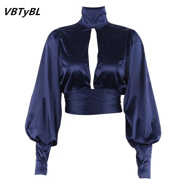 VBTyBL 2018 Для женщин модная открытая Водолазка укороченная футболка с длинными