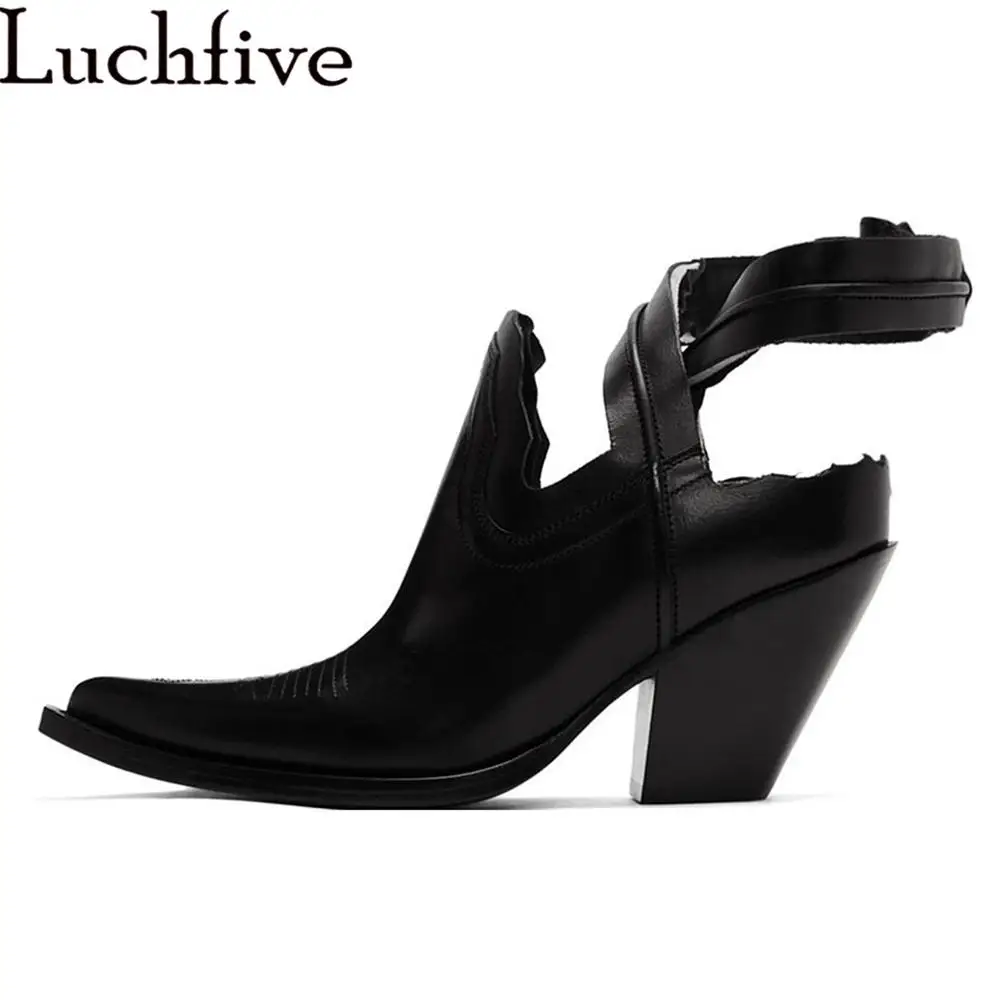 

Hook Loop Sexy Pointed Toe Boots Women tacones mujer Runway Design Sewing Wedges Heels Cross Tied Boots for Woman