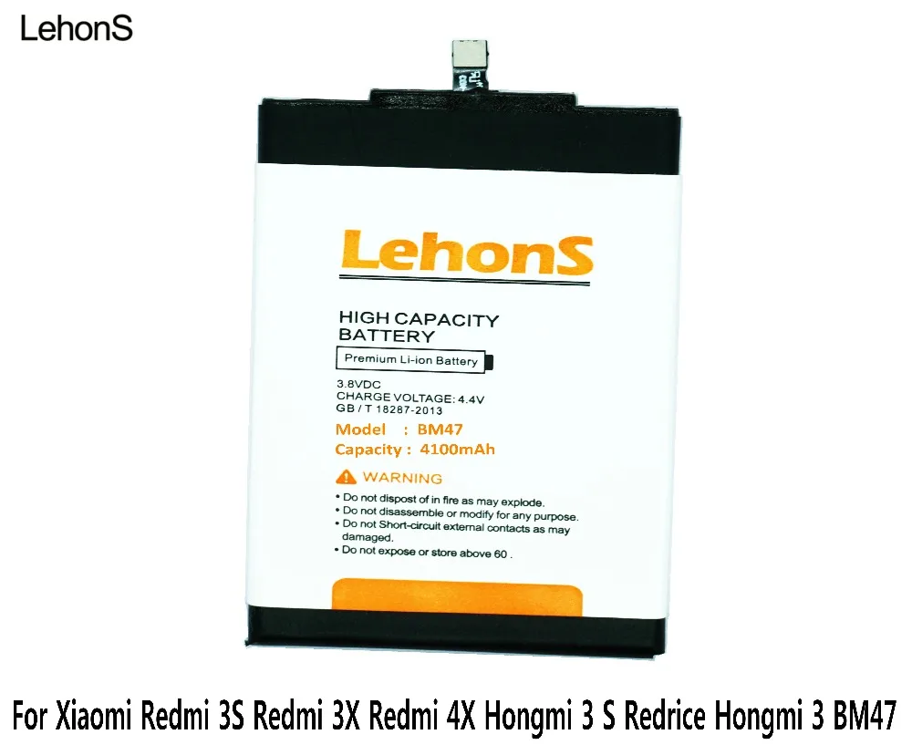 LehonS 1 шт. 4100 мАч/Втч аккумулятор для телефона Xiaomi Redmi 3 S 3X 4X Hongmi Redrice BM47 батареи