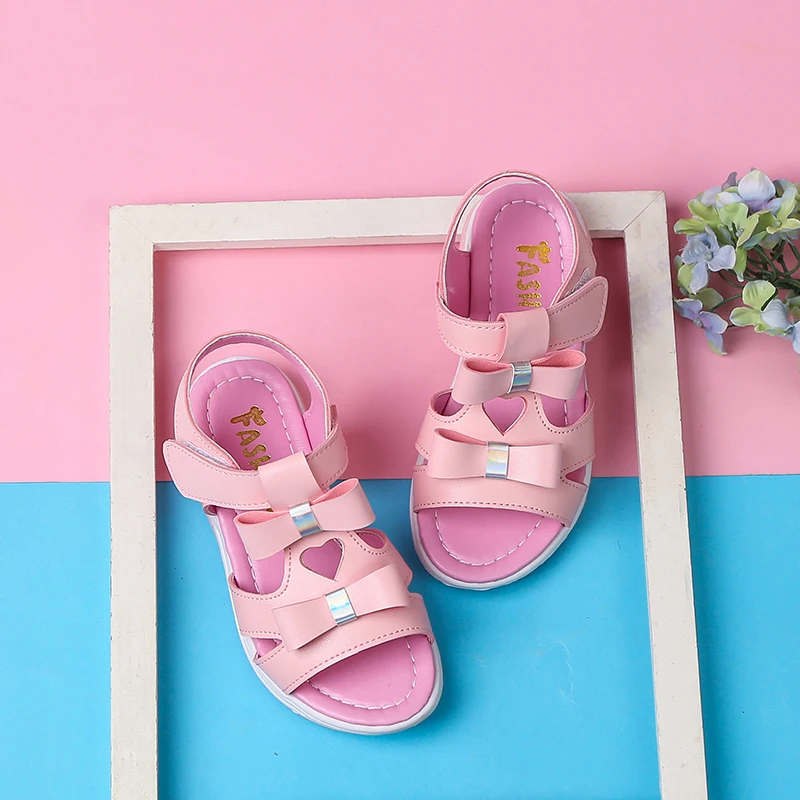 

2019 New Girls Princess Cute Bow Beach Sandals Kids Non-slip Rubber Sole Sandals Shoes Children Summer Shoes Size 27-37
