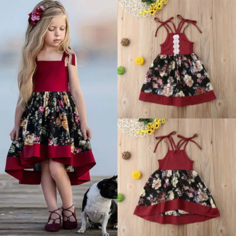 Toddler Baby Girls Stap Dress Party Tull Princess Pageant Floral Dress Sundress