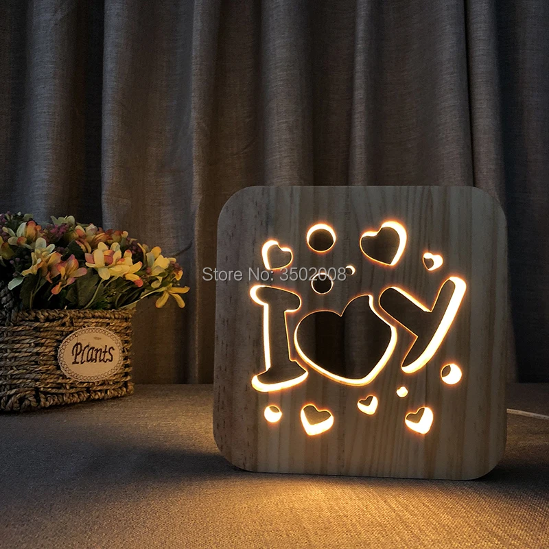 3D Деревянный ночник I love you Дизайн светодиодный теплый белый свет как подарок на день Святого Валентина или Клубное оформление комнаты