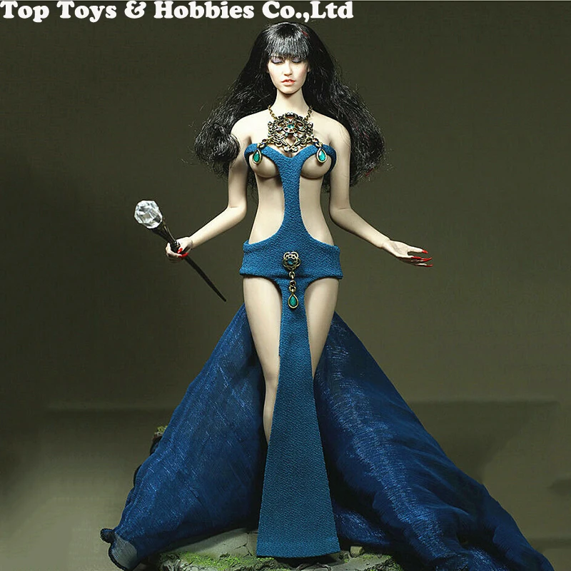 

1/6 Long Blue Dress Clothing Cane Accessories For 12" TBLeague Phicen Big Bust Female Action Figure Accessories Clothes