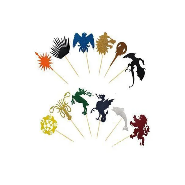 Game of Thrones Theme Fans Happy Birthday Banner Stark Flags Balloons Iron Throne Cake Topper Dragon Cupcake Adult Decoration - Цвет: 12PCS