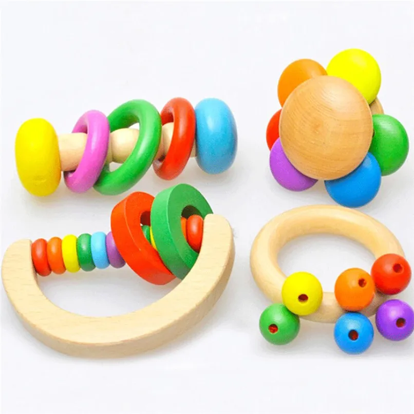 

Wooden Childred's Toys Colorful Baby Rattles Grasp Play Game Toys Infant Early Musical Educational Toy Gift For Baby #BL5