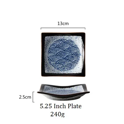 NIMITME японский стиль керамическая тарелка для суши Квадратная тарелка для закусок десертная тарелка плоская Ретро тарелка - Цвет: 5.25 Inch Plate