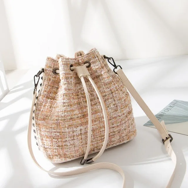 

One-shoulder Sloping Tweed Riveted Woolen Bucket Bag for Women Purses and Handbags crossbody bags for women