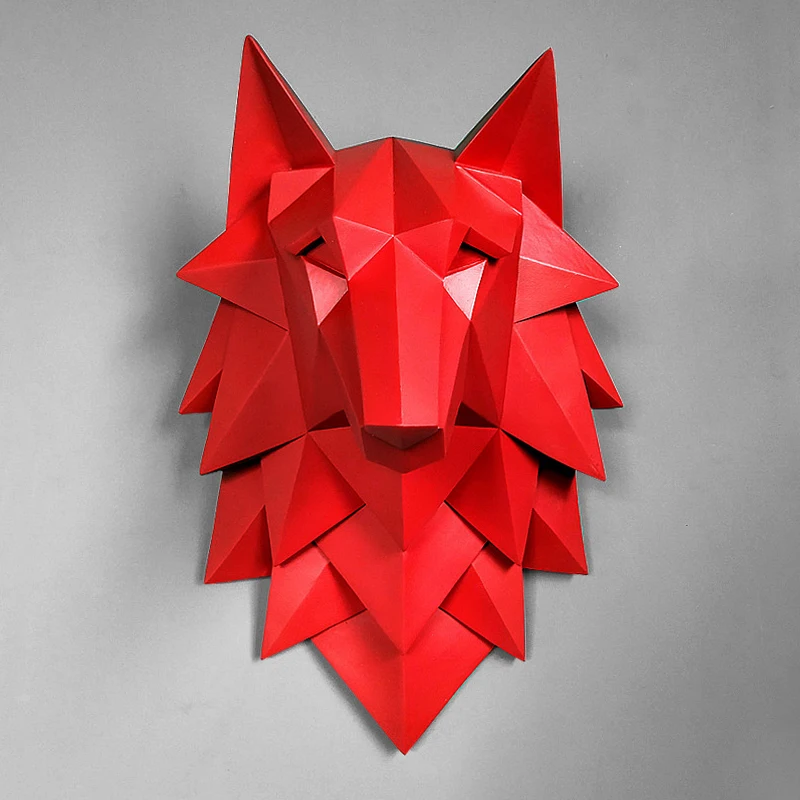 Художественная статуя ручной работы из смолы, 3D абстрактная голова волка, украшение, аксессуары, скульптура, Свадебный Рождественский Декор для стен, ремесло - Цвет: red wolf statue