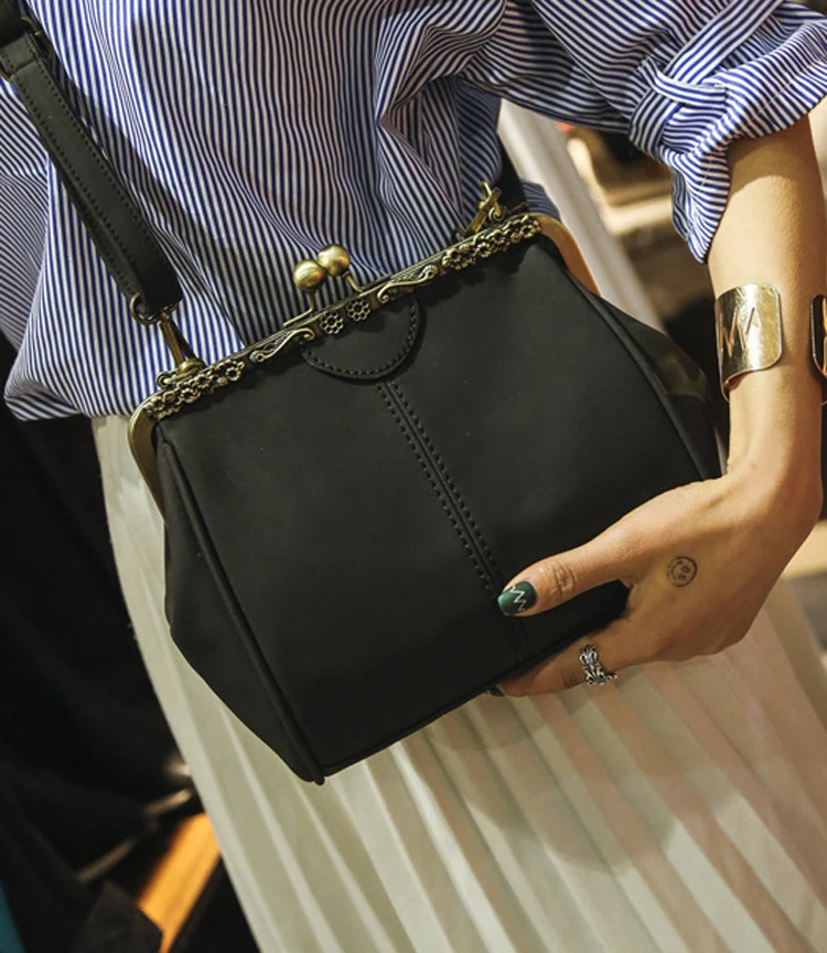 Women PU Leather Purse Retro Fashion Top Handle Handbag Kiss Lock Crossbody Shoulder Bag for Ladies (7)