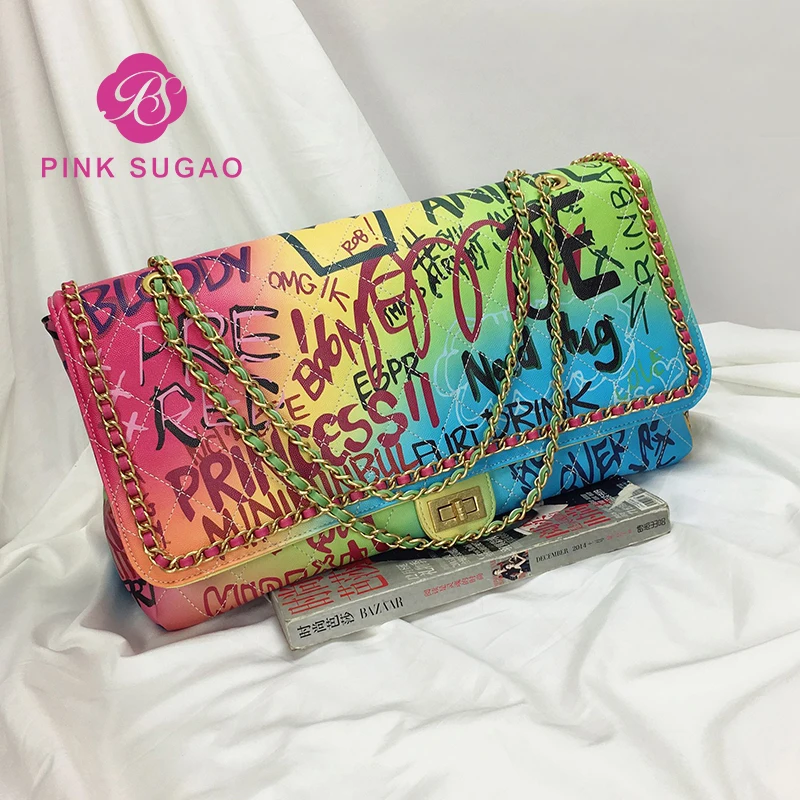 

Pink sugao chain bag luxury handbags women bags designer leather crossbody bags for women graffiti speedy bag large capacity