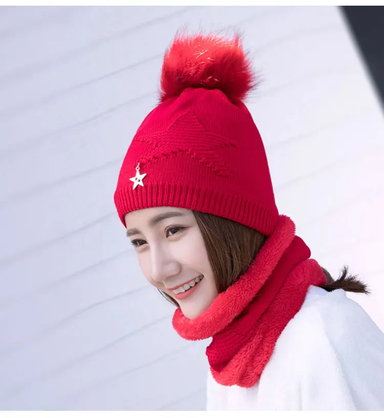  winter hat pompom hat beanie winter hats for women winter cap with scarf gorros mujer invierno winter set hat scarf (5)