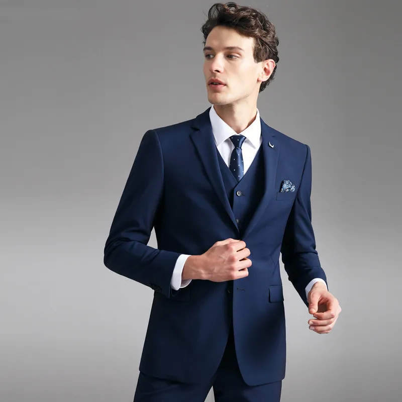 2020 Fashion Navy Wedding Suits For Men Custom made 3 Pieces set Slim Fit High quality Suit Groom Business Suits Terno Masculino