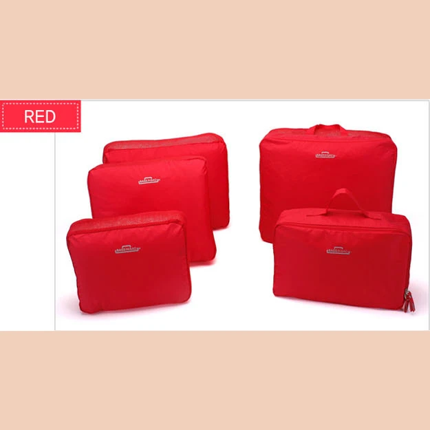 5 шт. в одном наборе, большая дорожная сумка для хранения багажа, одежда, аккуратный Органайзер, сумка, чемодан, косметичка, косметичка bolso - Цвет: red