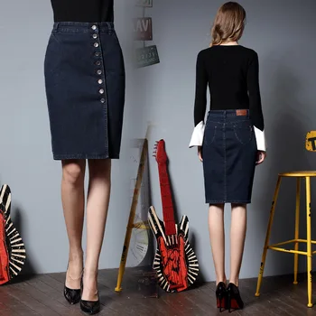 

New spring autumn denim skirts lady office underdress female cowboy pencil skirts for four seasons