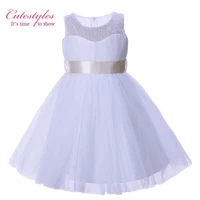 Cutestyles 2017 New Style Little Girl Dresses Beige Ribbons White Tulle Party Dress Flower Girl Prom Dresses GD50611-2
