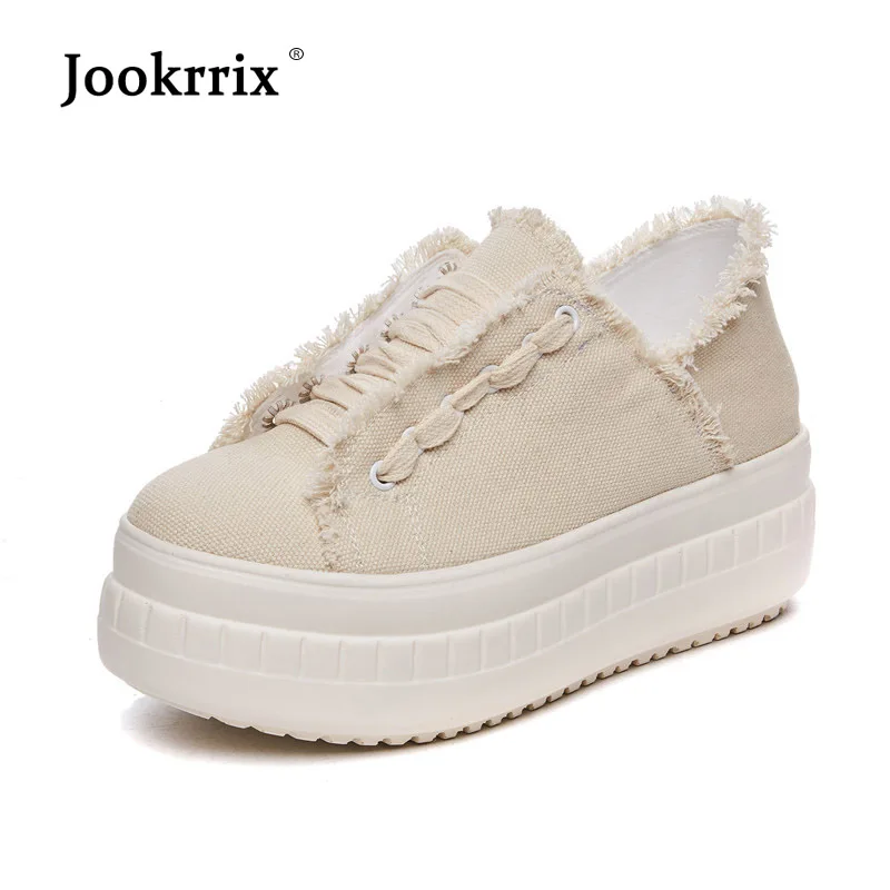 

Jookrrix Casual Canvas Shoes Women Fashion Brand Sneakers Lady Platform chaussure Autumn Female Beige footware Breathable Black