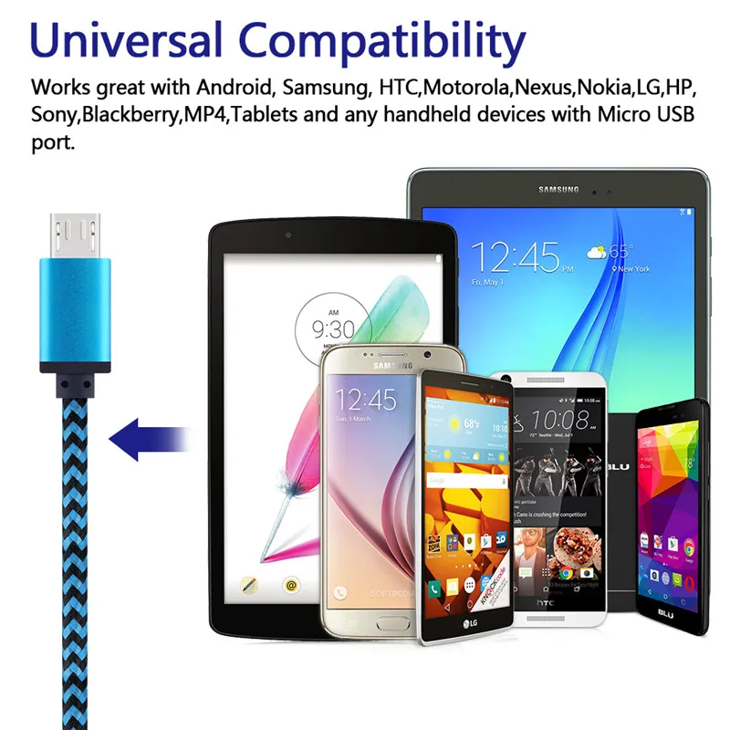 Nylon Micro USB Cable Fast Charging Data Sync Charger Cable Cord For Android Mobile Phone Samsung Huawei Xiaomi OPPO SONY Tablet