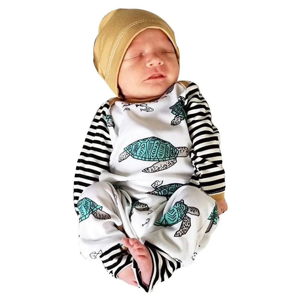 

Huang Neeky #J5 2019 Newborn Infant Baby Boy Girl Tortoise Striped Romper Jumpsuit Hat Clothes Set боди детское Free Shipping