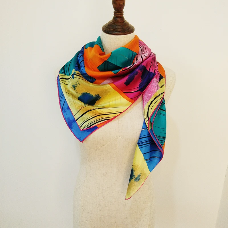 Spring Fashion Pure Silk Women Scarf 110*110cm Large Square Scarves Wraps Luxury Gift Large